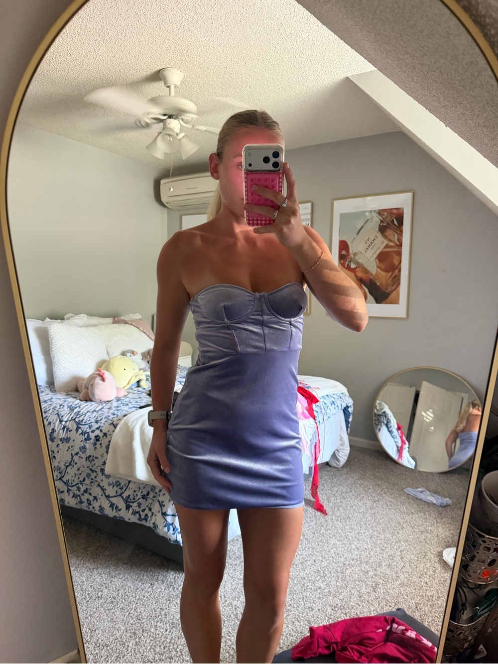 Beginning Boutique Lavender Satin Strapless Mini Dress